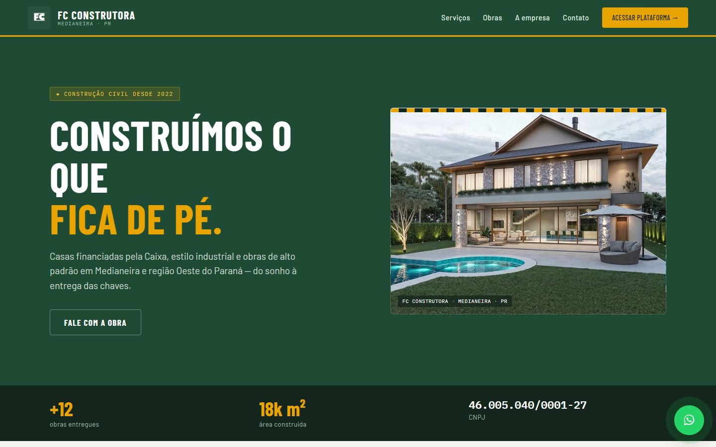 Tela do sistema para construtora